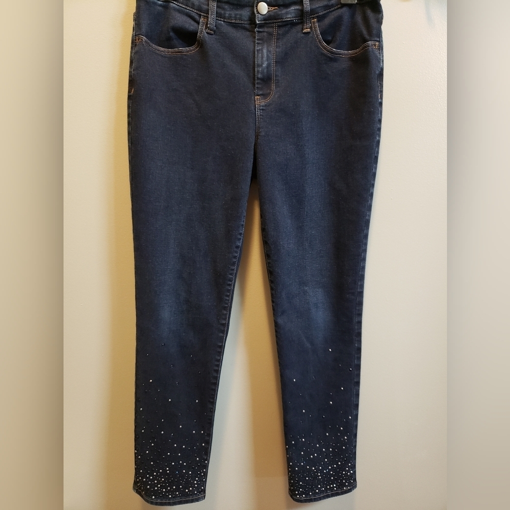 Chico's Embellished Stretch Dark Denim Ankle Pant, 0.5 (6)